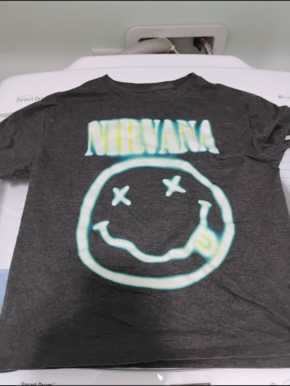 NIRVANA Gap Black Tee with Neon Smiley Graphic